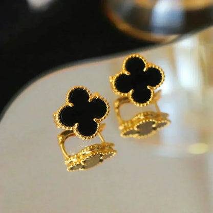 [Select]CLOVER MEDIUM 1 MOTIFS  ONYX STUD EARRINGS