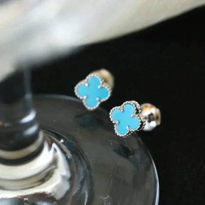 [Select]CLOVER MINI 9.5MM ONYX STUD EARRINGS SILVER