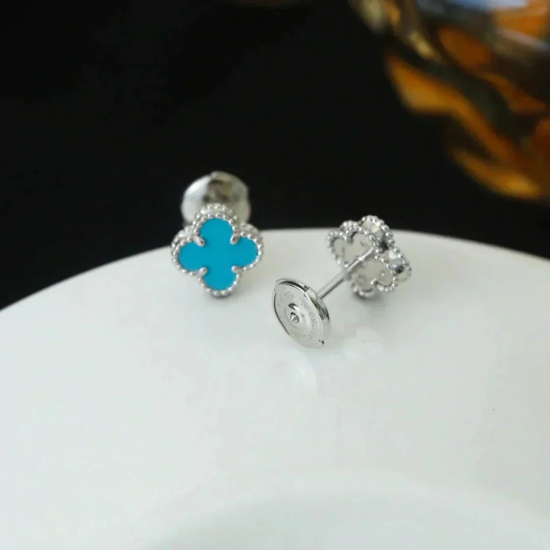 [Select]CLOVER MINI 9.5MM ONYX STUD EARRINGS SILVER