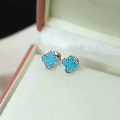 [Select]CLOVER MINI 9.5MM ONYX STUD EARRINGS SILVER