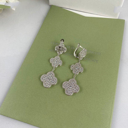 [Select]CLOVER 3 MOTIF DIAMOND SILVER DROP EARRINGS