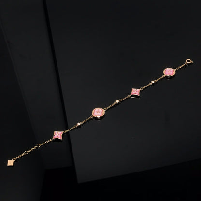 [Select]STAR AND SUN 4 MOTIF PINK MOP PINK GOLD BRACELET
