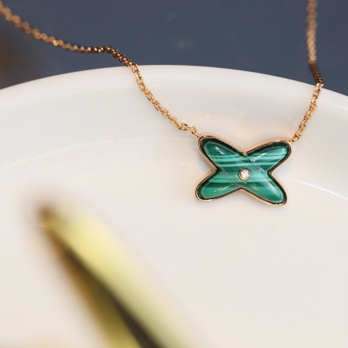 [Select]JEUX MALACHITE 1 DIAMOND PINK GOLD NECKLACE