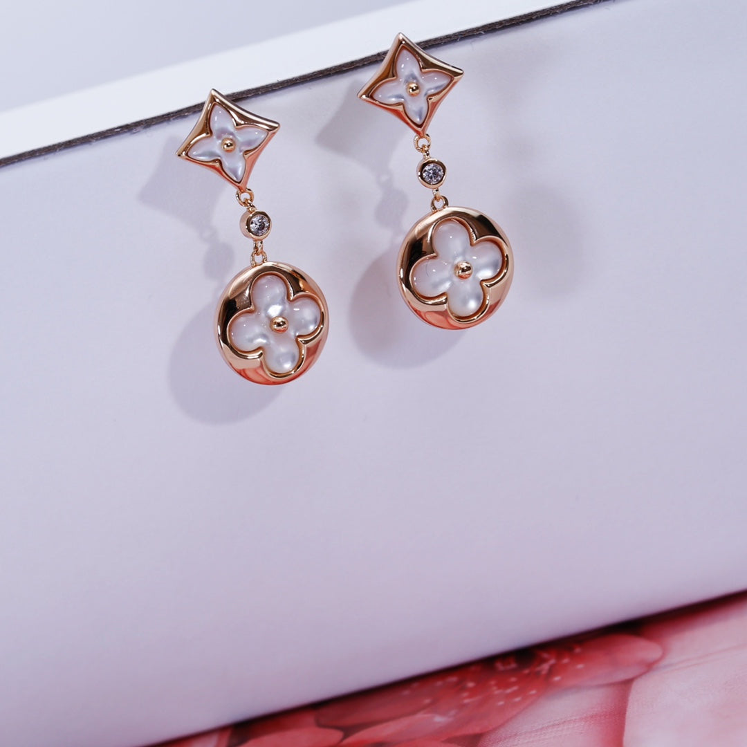 [Select]STAR AND SUN PINK GOLD MOP DROP EARRINGS