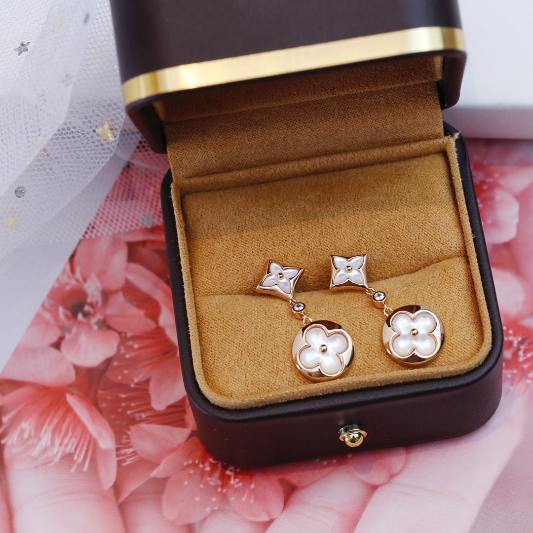 [Select]STAR AND SUN PINK GOLD MOP DROP EARRINGS