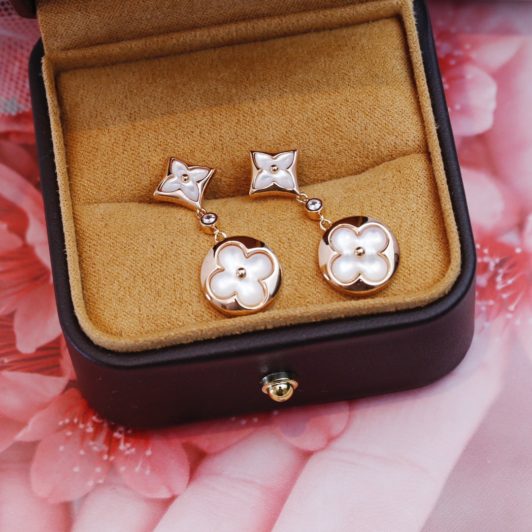 [Select]STAR AND SUN PINK GOLD MOP DROP EARRINGS