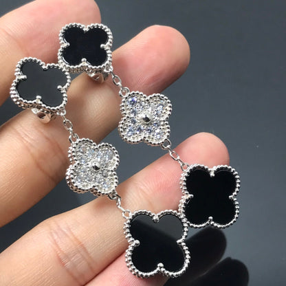 [Select]CLOVER 3 MOTIF DIAMOND ONYX SILVER EARRINGS