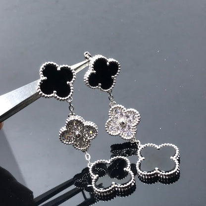[Select]CLOVER 3 MOTIF DIAMOND ONYX SILVER EARRINGS