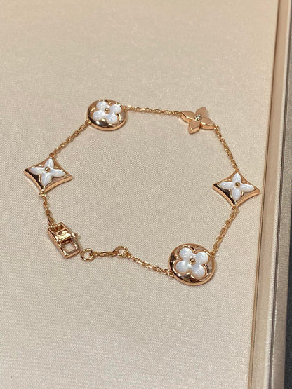 [Select]STAR AND SUN 5 MOTIF MOP PINK GOLD BRACELET