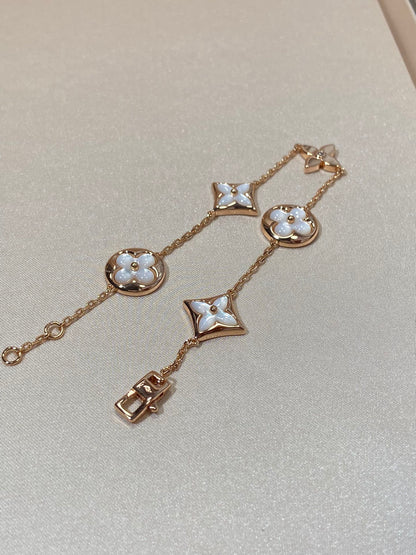 [Select]STAR AND SUN 5 MOTIF MOP PINK GOLD BRACELET