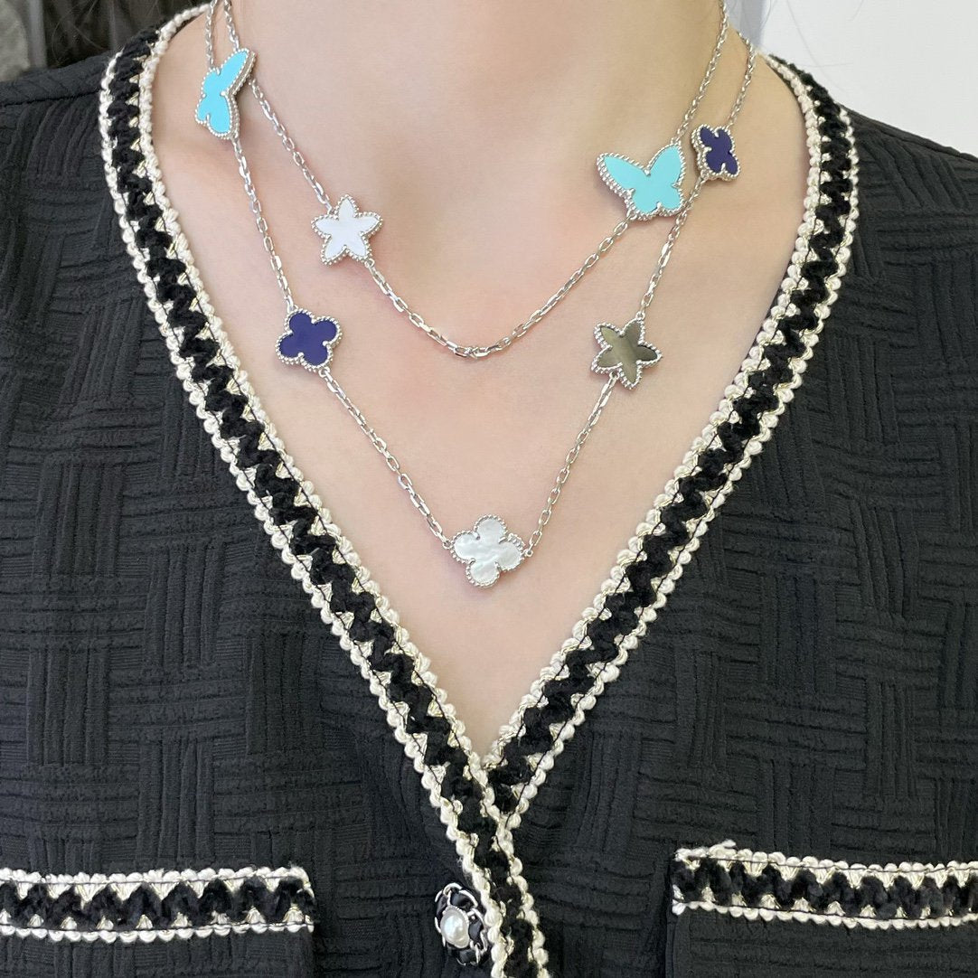 [Select]LUCKY CLOVER SILVER 11 MOTIF NECKLACE