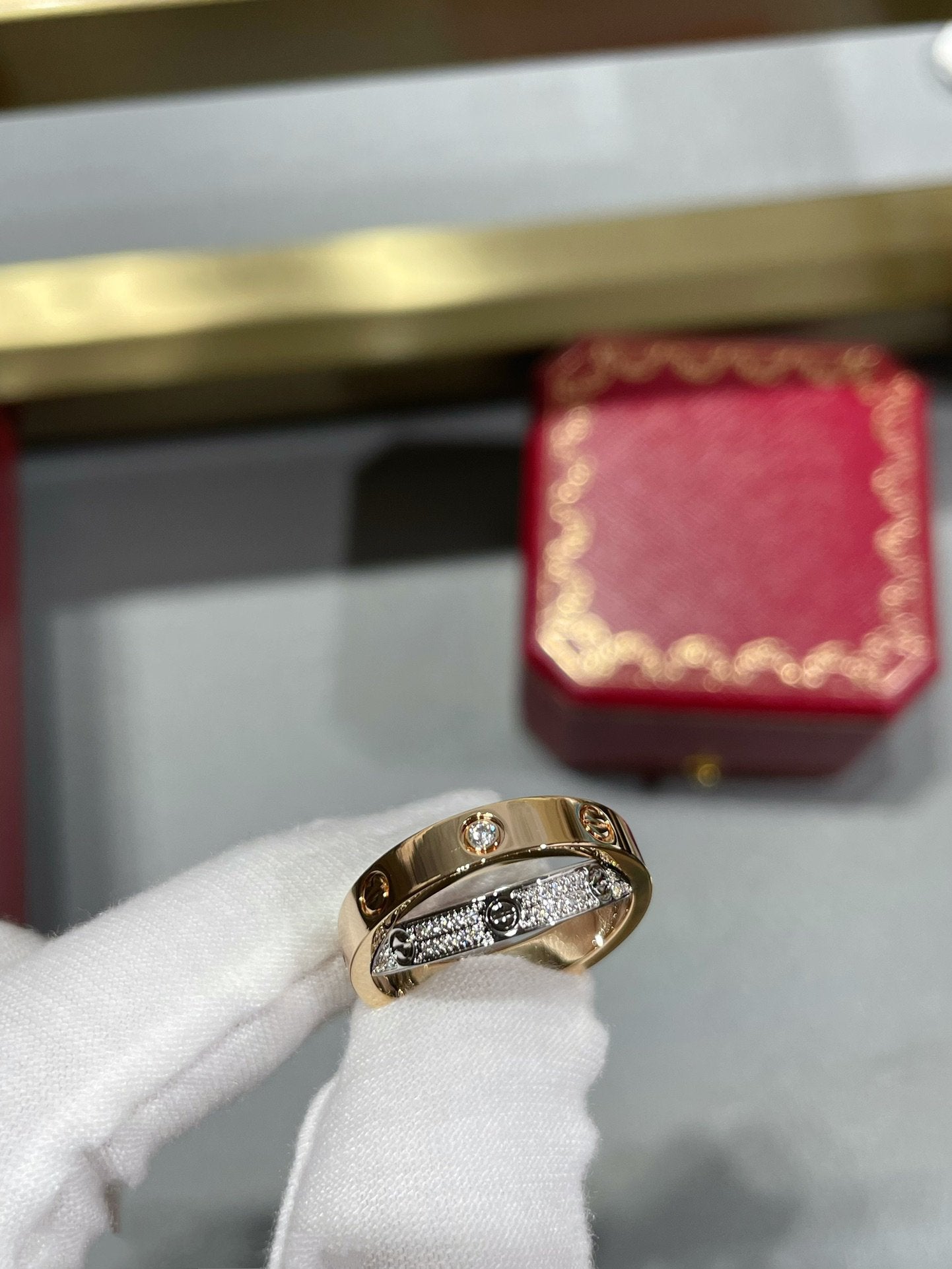 [Select]LOVE PINK GOLD SILVER DIAMOND DOUBLE RING