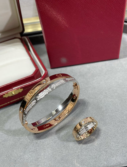 [Select]LOVE PINK GOLD SILVER DIAMOND DOUBLE RING