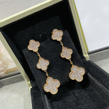 [Select]CLOVER 3 MOTIFS DIAMOND PAVED Select GOLD EARRINGS