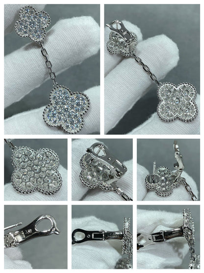 [Select]CLOVER 2 MOTIFS DIAMOND PAVED SILVER EARRINGS