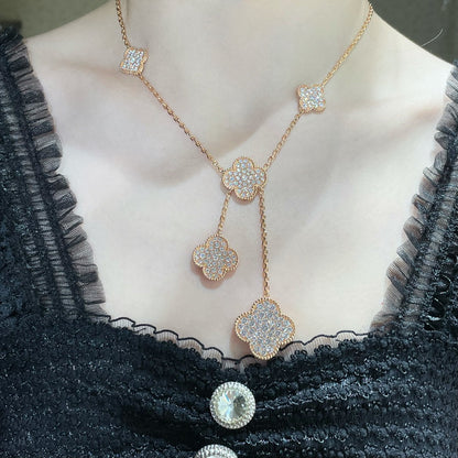 [Select]CLOVER 6 MOTIF DIAMOND PAVED NECKLACE