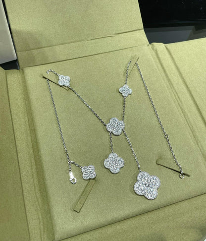 [Select]CLOVER 6 MOTIF DIAMOND PAVED NECKLACE