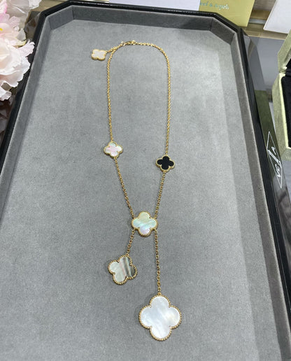[Select]CLOVER 6 MOTIF MOP ONYX GOLD NECKLACE