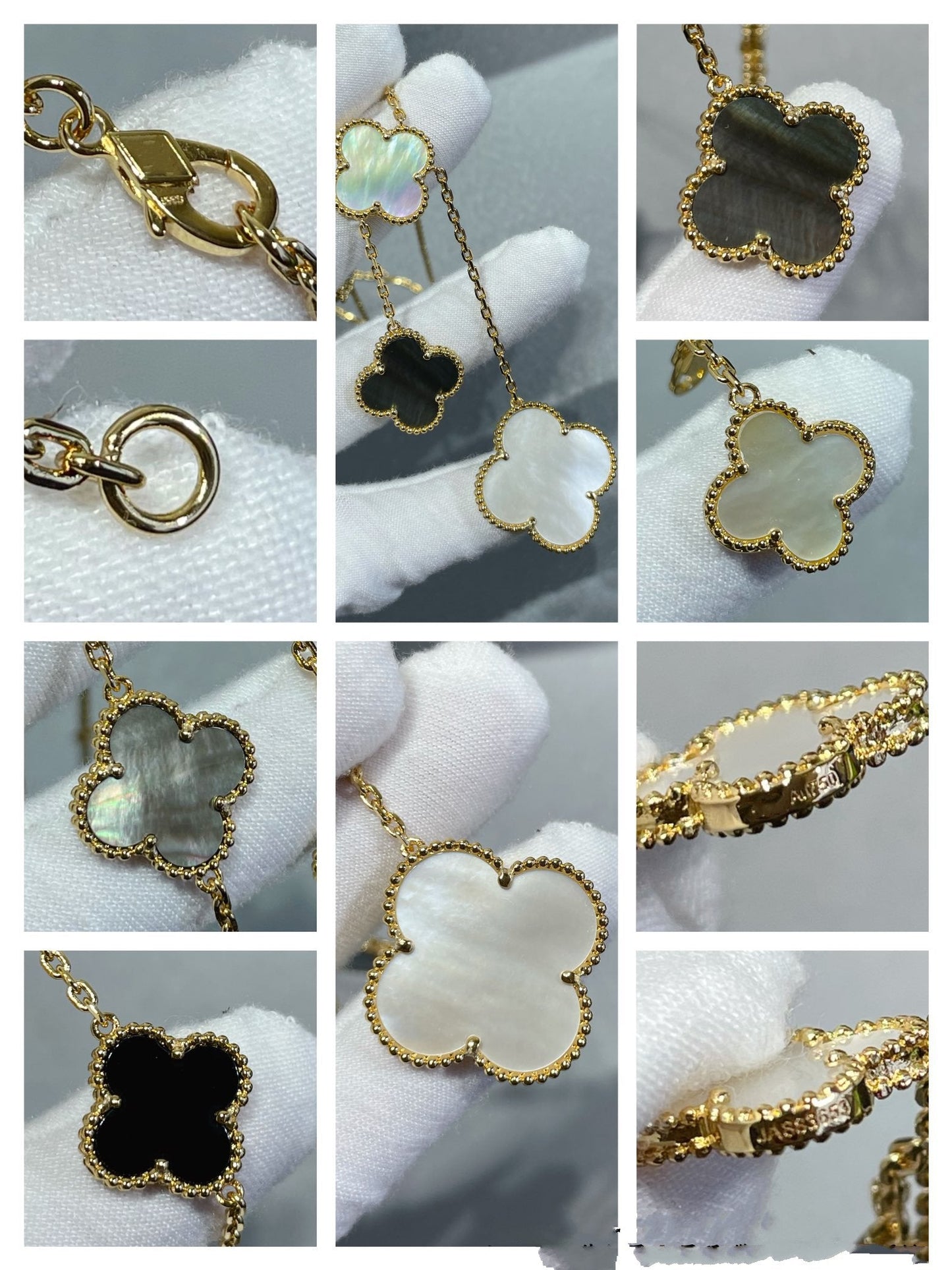 [Select]CLOVER 6 MOTIF MOP ONYX GOLD NECKLACE