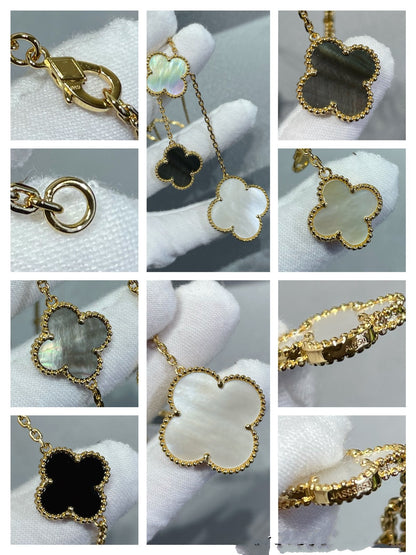 [Select]CLOVER 6 MOTIF MOP ONYX GOLD NECKLACE