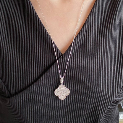 [Select]CLOVER 25MM LARGE PEDANT DIAMOND PAVED LONG NECKLACE