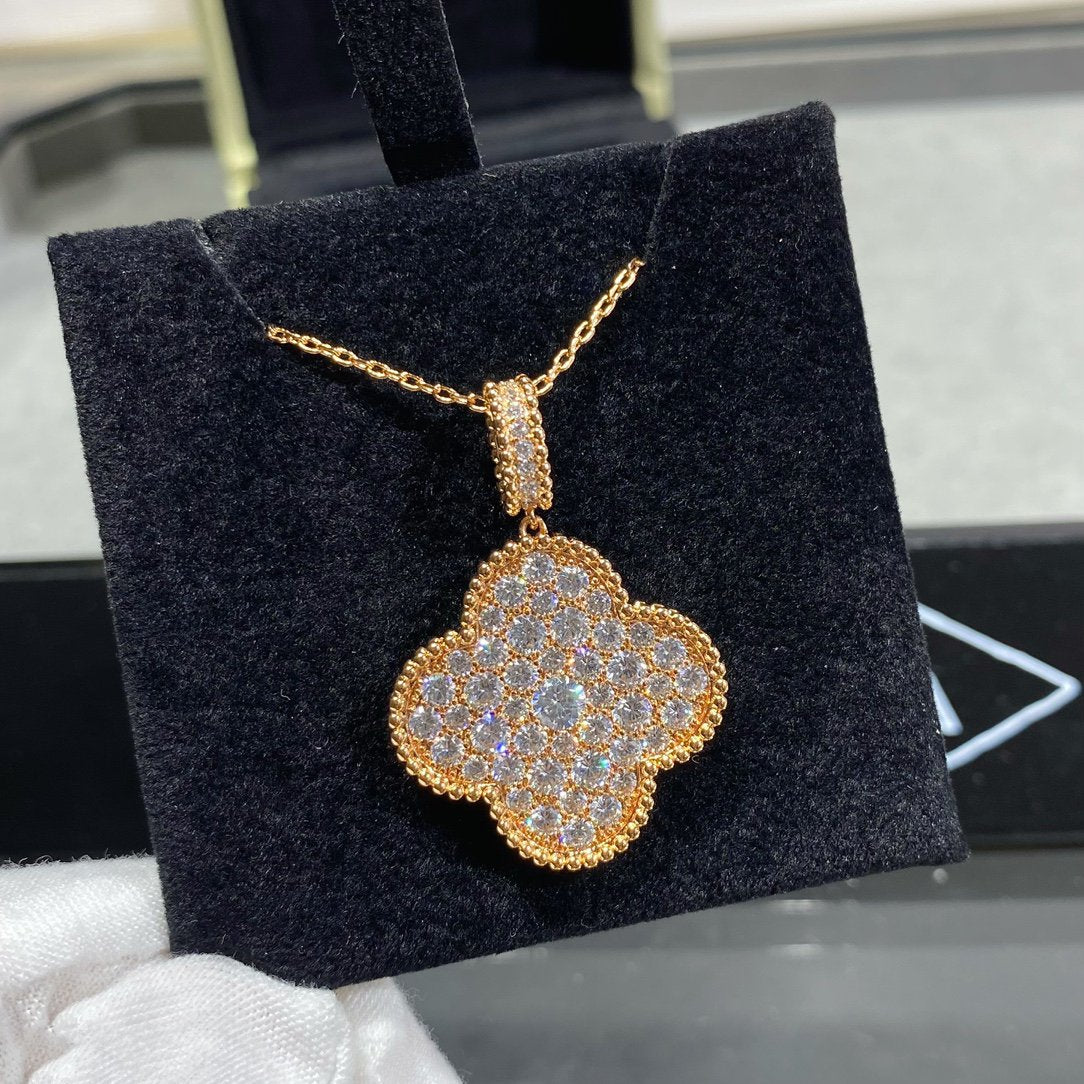 [Select]CLOVER 25MM LARGE PEDANT DIAMOND PAVED LONG NECKLACE