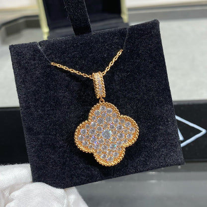 [Select]CLOVER 25MM LARGE PEDANT DIAMOND PAVED LONG NECKLACE