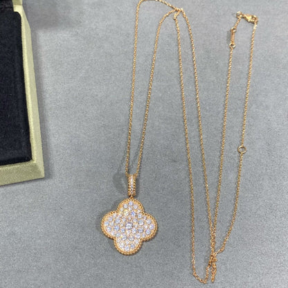[Select]CLOVER 25MM LARGE PEDANT DIAMOND PAVED LONG NECKLACE