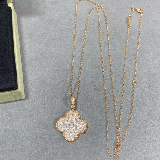 [Select]CLOVER 25MM LARGE PEDANT DIAMOND PAVED LONG NECKLACE