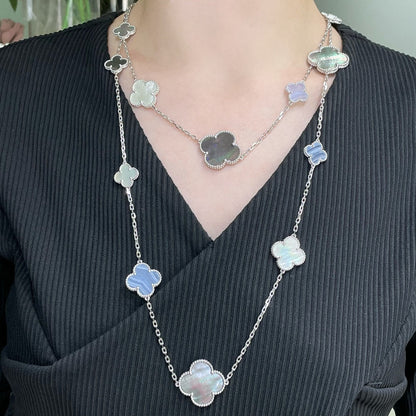 [Select]CLOVER 16 MOTIF CHALCEDONY MOP SILVER NECKLACE
