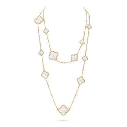 [Select]CLOVER 16 MOTIF WHITE MOP GOLD NECKLACE
