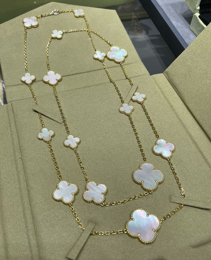 [Select]CLOVER 16 MOTIF WHITE MOP GOLD NECKLACE