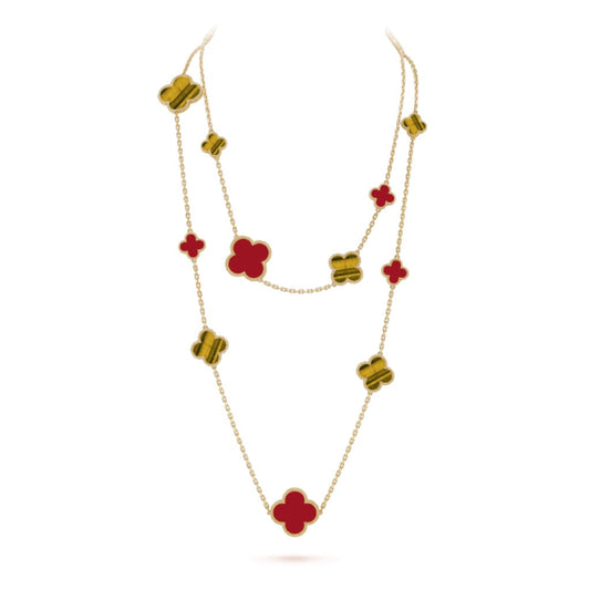 [Select]CLOVER 16 MOTIF CARNELIAN TIGER EYE Select GOLD NECKLACE
