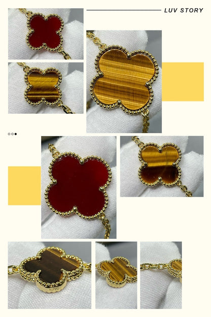 [Select]CLOVER 16 MOTIF CARNELIAN TIGER EYE Select GOLD NECKLACE