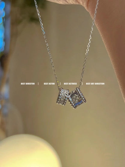 [Select]PERLEE DOUBLE PENDANT SILVER DIAMOND NECKLACE