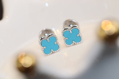 [Select]CLOVER MINI TURQUOISE SILVER STUD EARRINGS