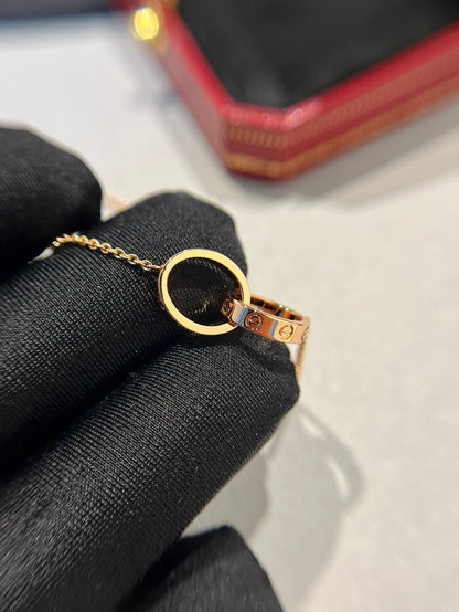 [Select]LOVE NECKLACE DOUBLE RING PINK GOLD
