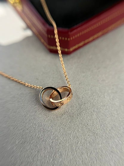 [Select]LOVE NECKLACE DOUBLE RING PINK GOLD