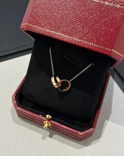 [Select]LOVE NECKLACE DOUBLE RING PINK GOLD