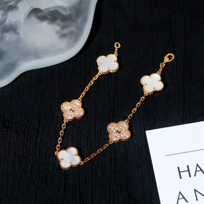 [Select]CLOVER WHITE PEARL MOP 5 MOTIF BRACELET COLLECTION