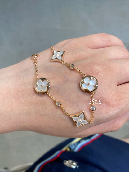 [Select]STAR AND SUN 4 MOTIF WHITE MOP PINK GOLD BRACELET