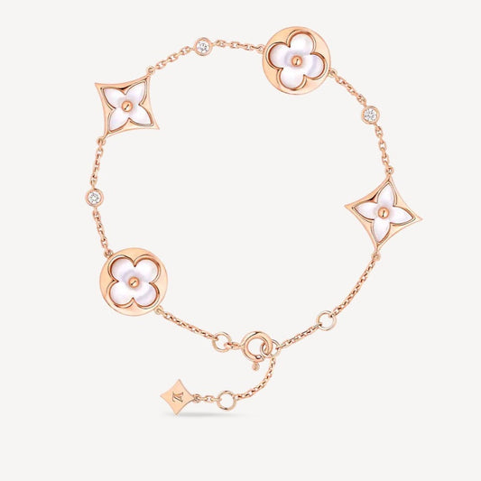 [Select]STAR AND SUN 4 MOTIF WHITE MOP PINK GOLD BRACELET