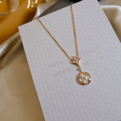 [Select]STAR AND SUN WHITE MOP 2 MOTIF PINK GOLD NECKLACE