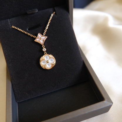 [Select]STAR AND SUN WHITE MOP 2 MOTIF PINK GOLD NECKLACE