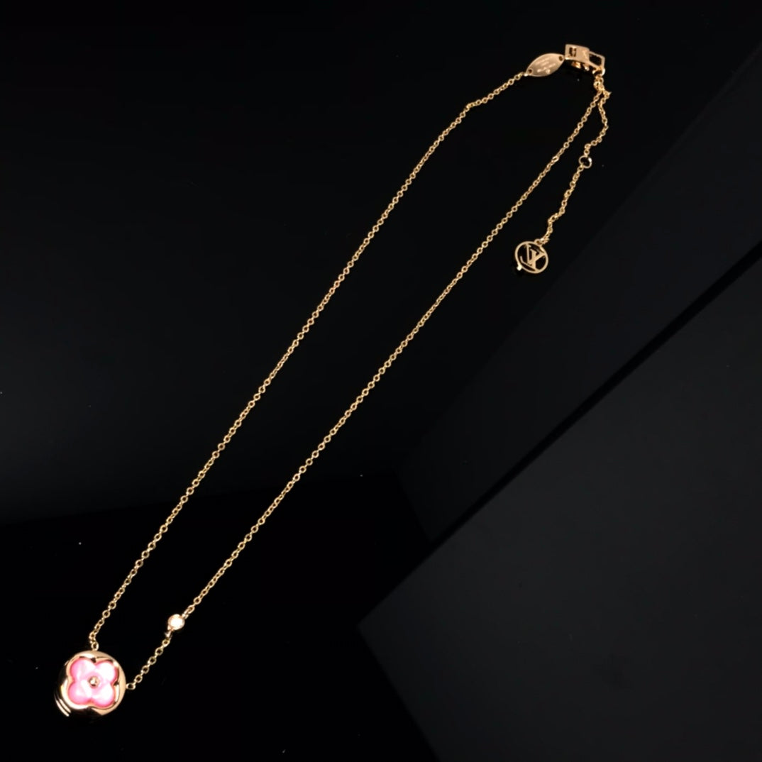 [Select]COLOR BLOSSOM PINK MOP SUN GOLD NECKLACE