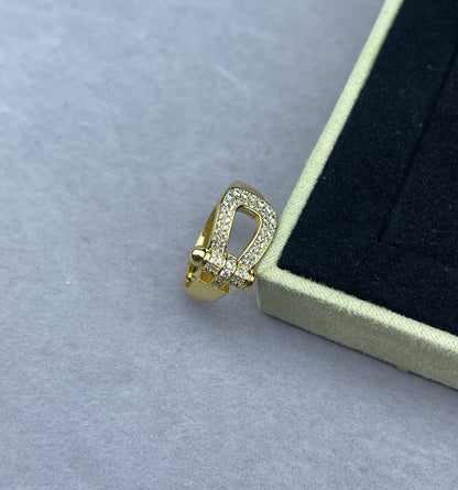 [Select]Wide Hoof-Shaped Diamond-Studded Ring