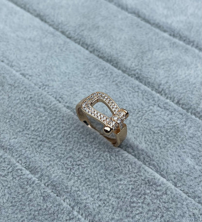 [Select]Wide Hoof-Shaped Diamond-Studded Ring
