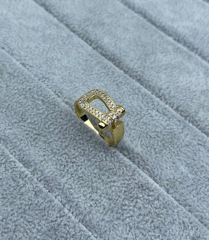 [Select]Wide Hoof-Shaped Diamond-Studded Ring