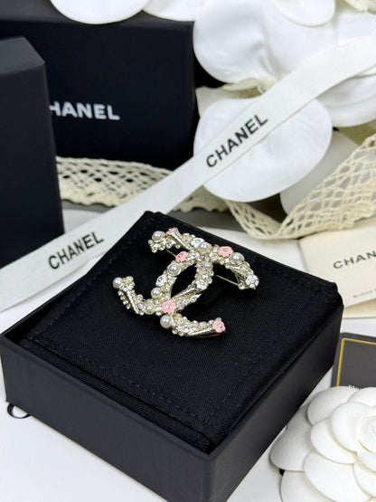 [Select]26C Pink-White Enamel Ice Cream Cone Double C Brooch