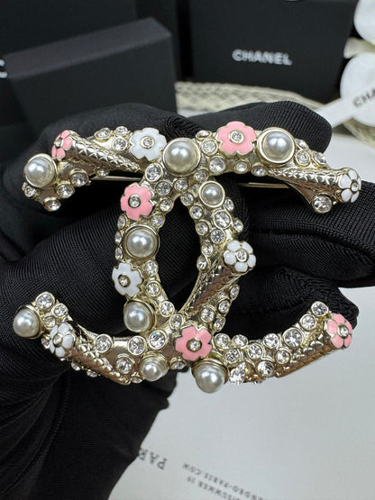 [Select]26C Pink-White Enamel Ice Cream Cone Double C Brooch